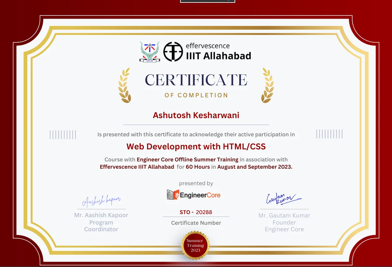 Web-Development certificate | IIT Allahbad